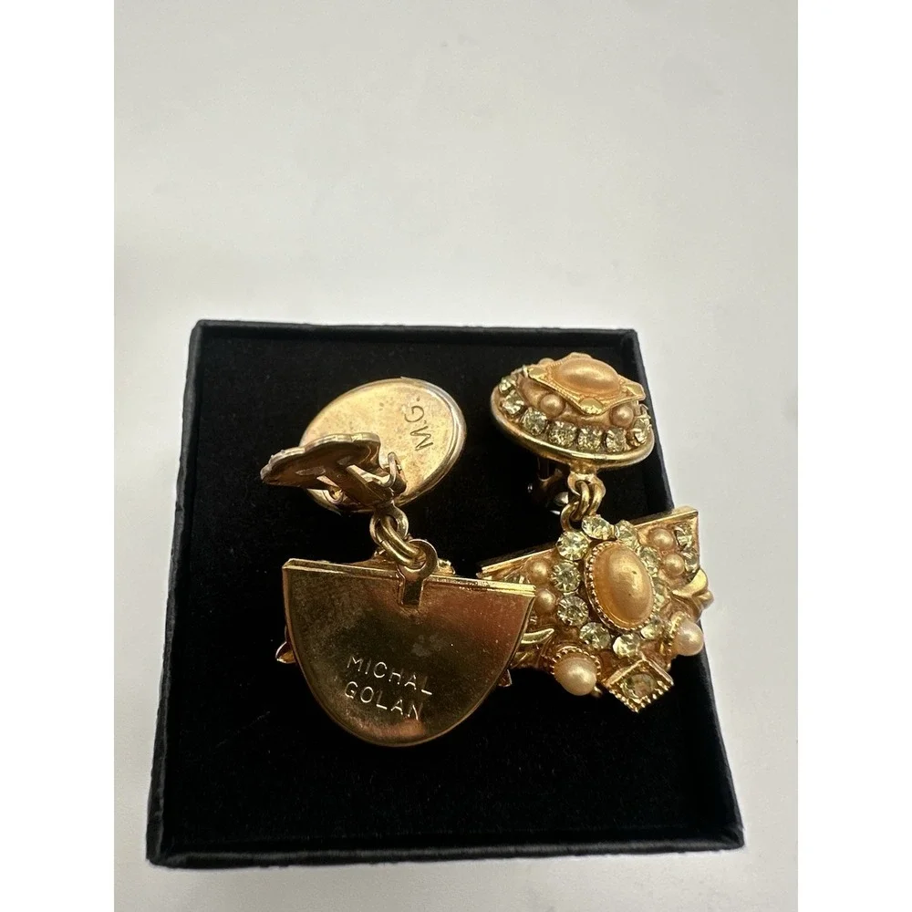 Michal Logan Vintage Clip On Earrings Gold Tone Byzantine Style